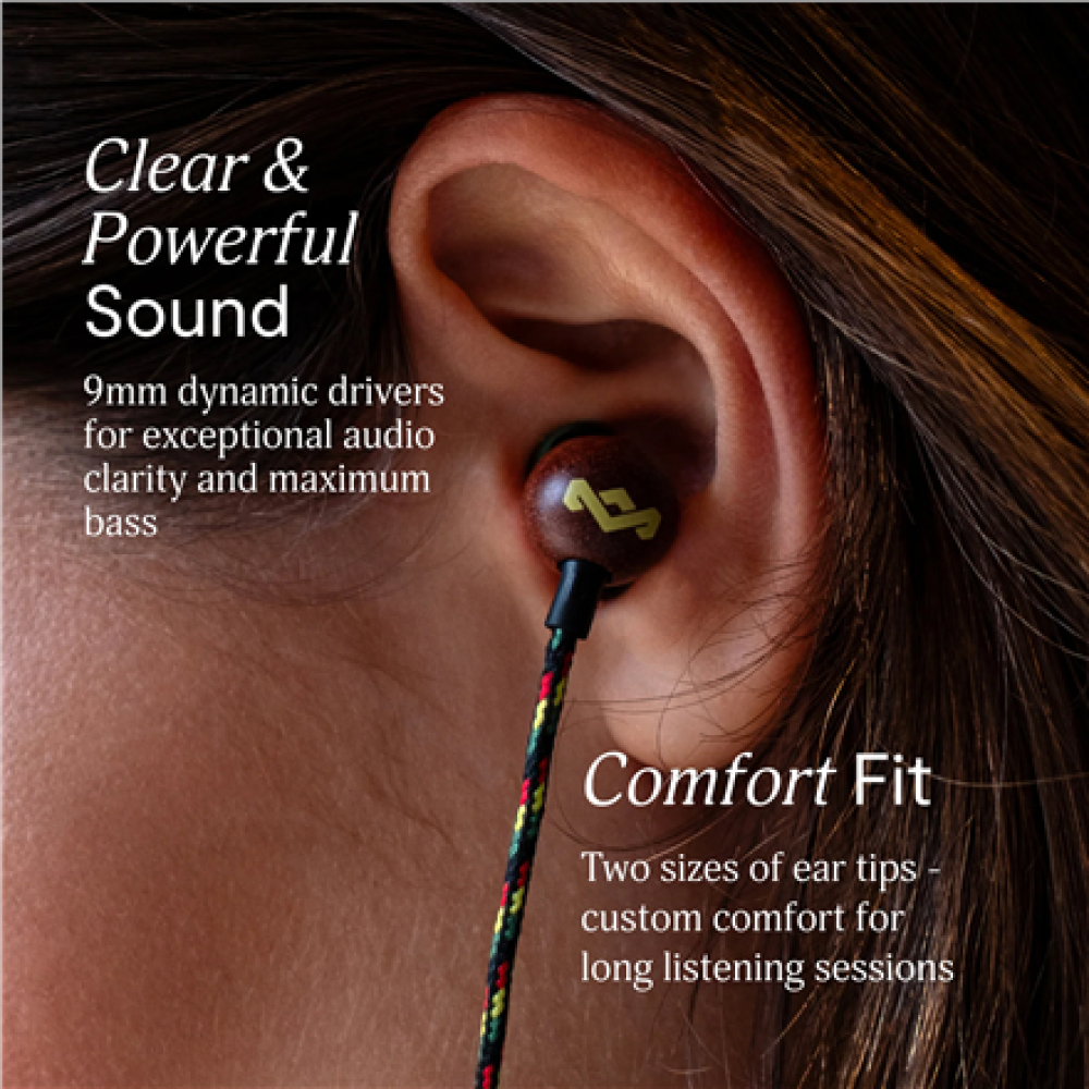 Marley Wired Earbuds , Smile Jamaica , Built-in microphone , USB Type-C , Rasta