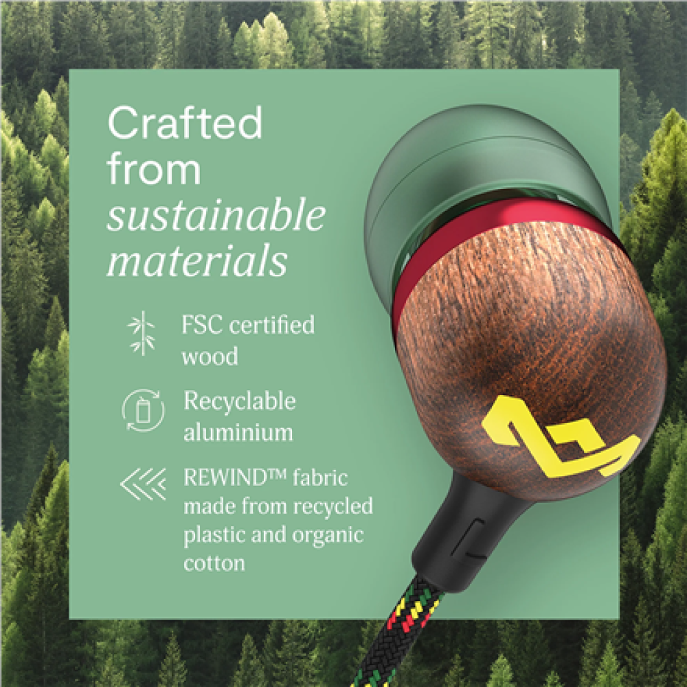 Marley Wired Earbuds , Smile Jamaica , Built-in microphone , USB Type-C , Rasta
