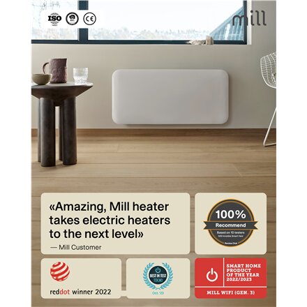 Mill Invisible Smart WiFi Heater , PA700WIFI4 , Panel Heater , 700 W , Suitable for rooms up to 9-12 m² , White , IPX4