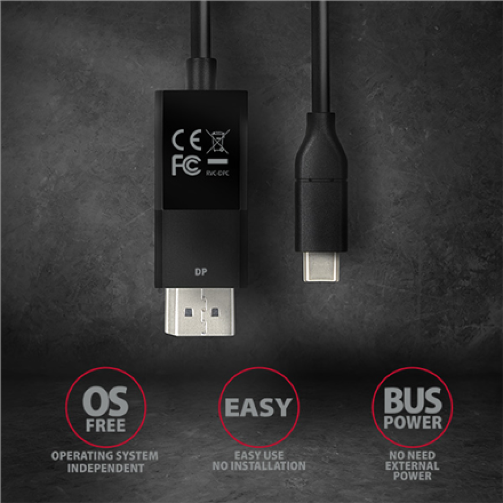 AXAGON Active cable , USB-C to DisplayPort , 1.8 m