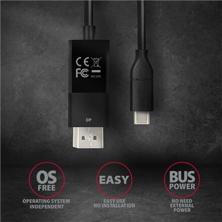 AXAGON Active cable , USB-C to DisplayPort , 1.8 m