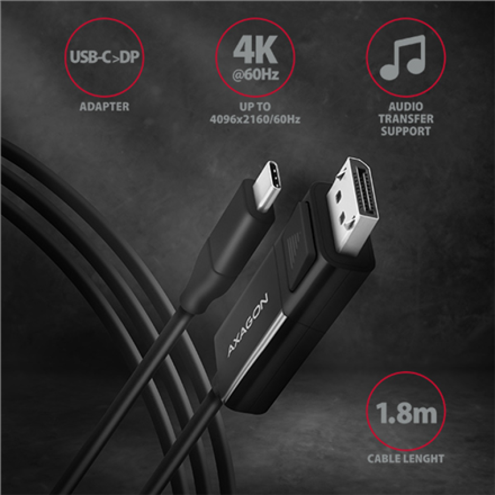 AXAGON Active cable , USB-C to DisplayPort , 1.8 m