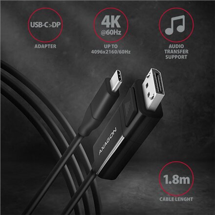 AXAGON Active cable , USB-C to DisplayPort , 1.8 m