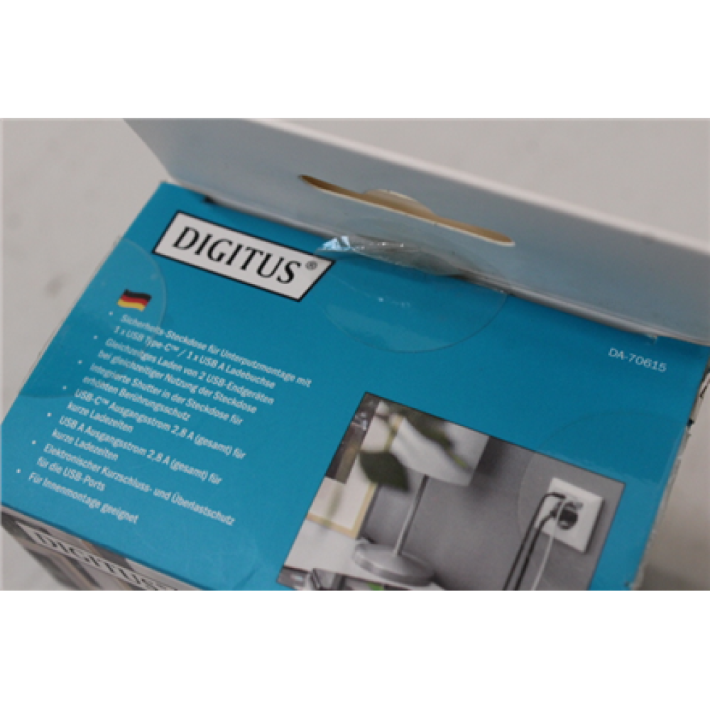 SALE OUT. DIGITUS Safety Plug for Flush Mounting with 1 x USB Type-C, 1 x USB A , Digitus , Safety Plug for Flush Mounting with 1 x USB Type-C, 1 x USB A , DAMAGED PACKAGING, UNPACKED, USED