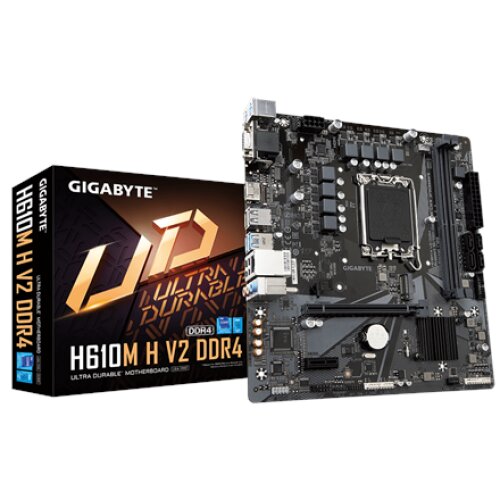 Gigabyte , H610M H V2 DDR4 1.0 M/B , Processor family Intel , Processor socket LGA1700 , DDR4 DIMM , Memory slots 2 , Supported hard disk drive interfaces SATA, M.2 , Number of SATA connectors 4 , Chipset Intel H610 Express , Micro ATX
