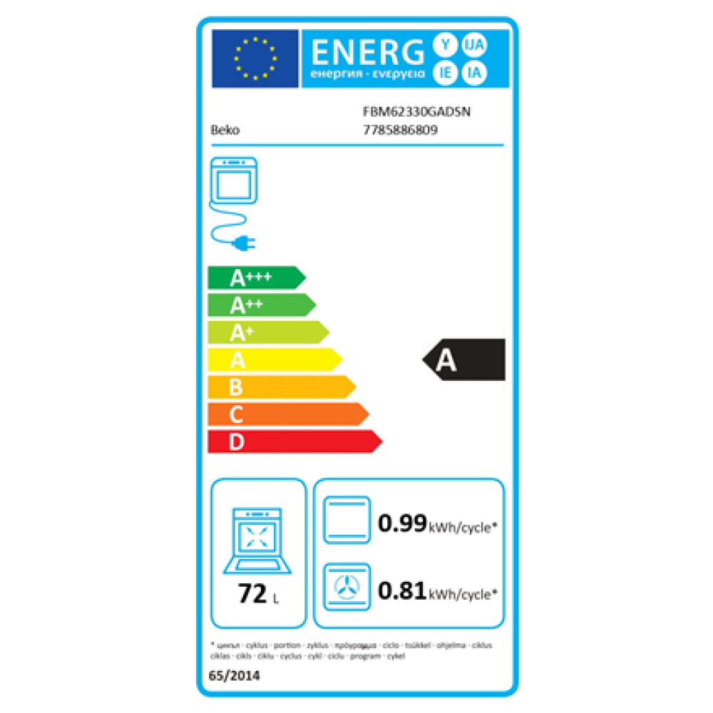 BEKO Cooker , FBM62330GADSN , Hob type Gas , Oven type Electric , Grey , Width 60 cm , Grilling , LED , Depth 60 cm , 72 L