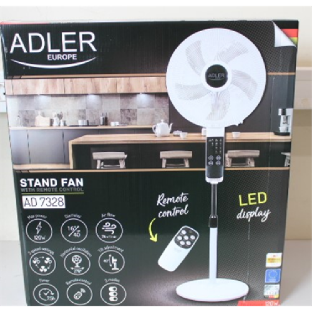 SALE OUT. Adler AD 7328 Fan 40cm/16 - stand with remote control, White,DAMAGED PACKAGING, SCRATCHED COVER AND LEG, DENT CONTROL PANEL , Adler , Fan , AD 7328 , Stand Fan , DAMAGED PACKAGING, SCRATCHED COVER AND LEG, DENT CONTROL PANEL , White , Diameter 4