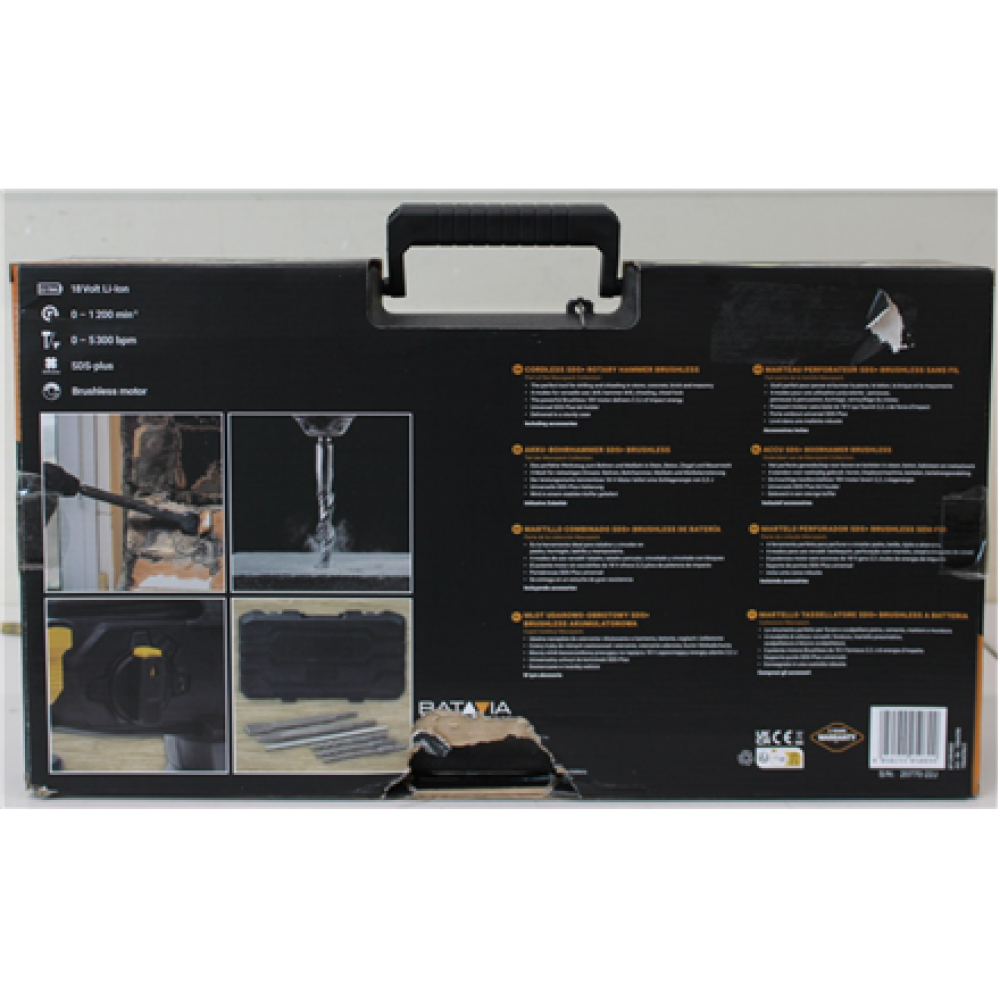 SALE OUT. Batavia 18V brushless hammer drill 2.2 J / SDS+ / Without battery and charger in BMC , Batavia B.V. 18V Cordless Brushless Rotary Hammer SDS+, Without Battery and Charger in BMC , DAMAGED PACKAGING