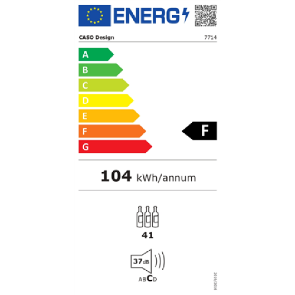 Caso , Wine Cooler , WineDeluxe WD 41 , Energy efficiency class F , Built-in , Bottles capacity 41 , Black