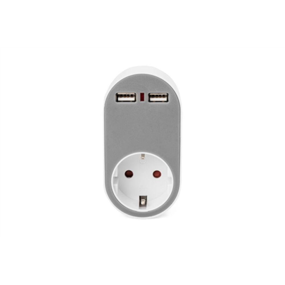Digitus Universal USB Plug-in Charger with 2 x USB-A Sockets and Integrated Socket , DA-70617