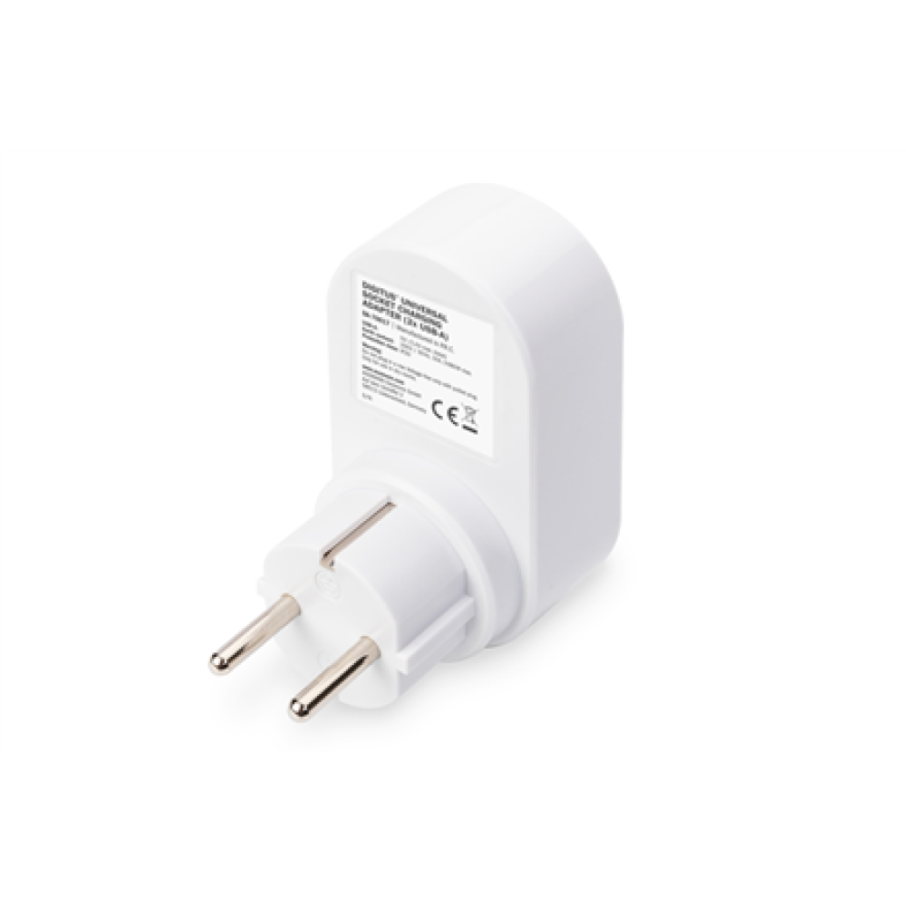 Digitus Universal USB Plug-in Charger with 2 x USB-A Sockets and Integrated Socket , DA-70617