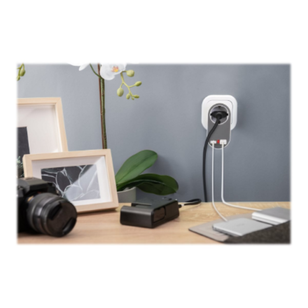 Digitus Universal USB Plug-in Charger with 2 x USB-A Sockets and Integrated Socket , DA-70617