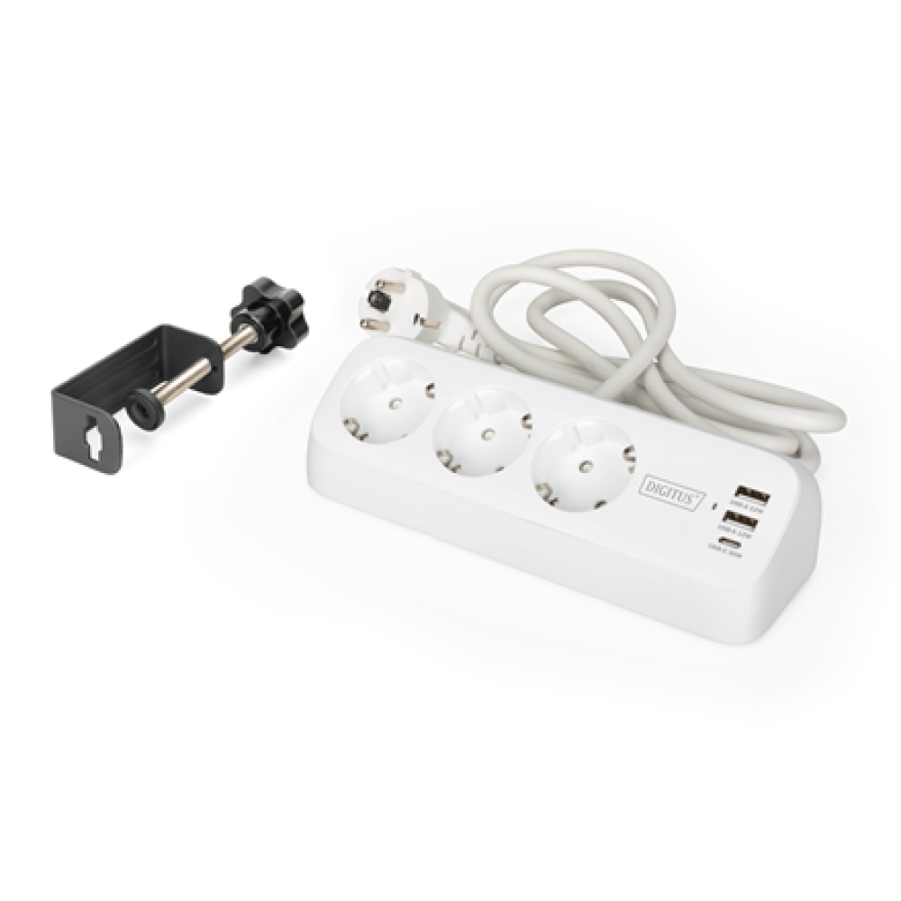 Digitus 3-way office socket strip with 2x USB-A and 1x USB-C connections , DA-70626