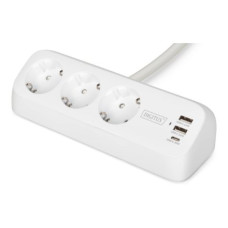 Digitus 3-way office socket strip with 2x USB-A and 1x USB-C connections , DA-70626