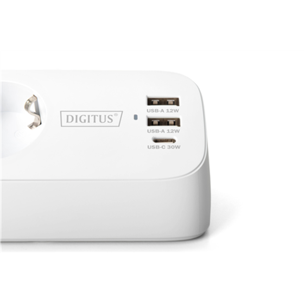 Digitus 3-way office socket strip with 2x USB-A and 1x USB-C connections , DA-70626