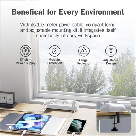 Digitus 3-way office socket strip with 2x USB-A and 1x USB-C connections , DA-70626