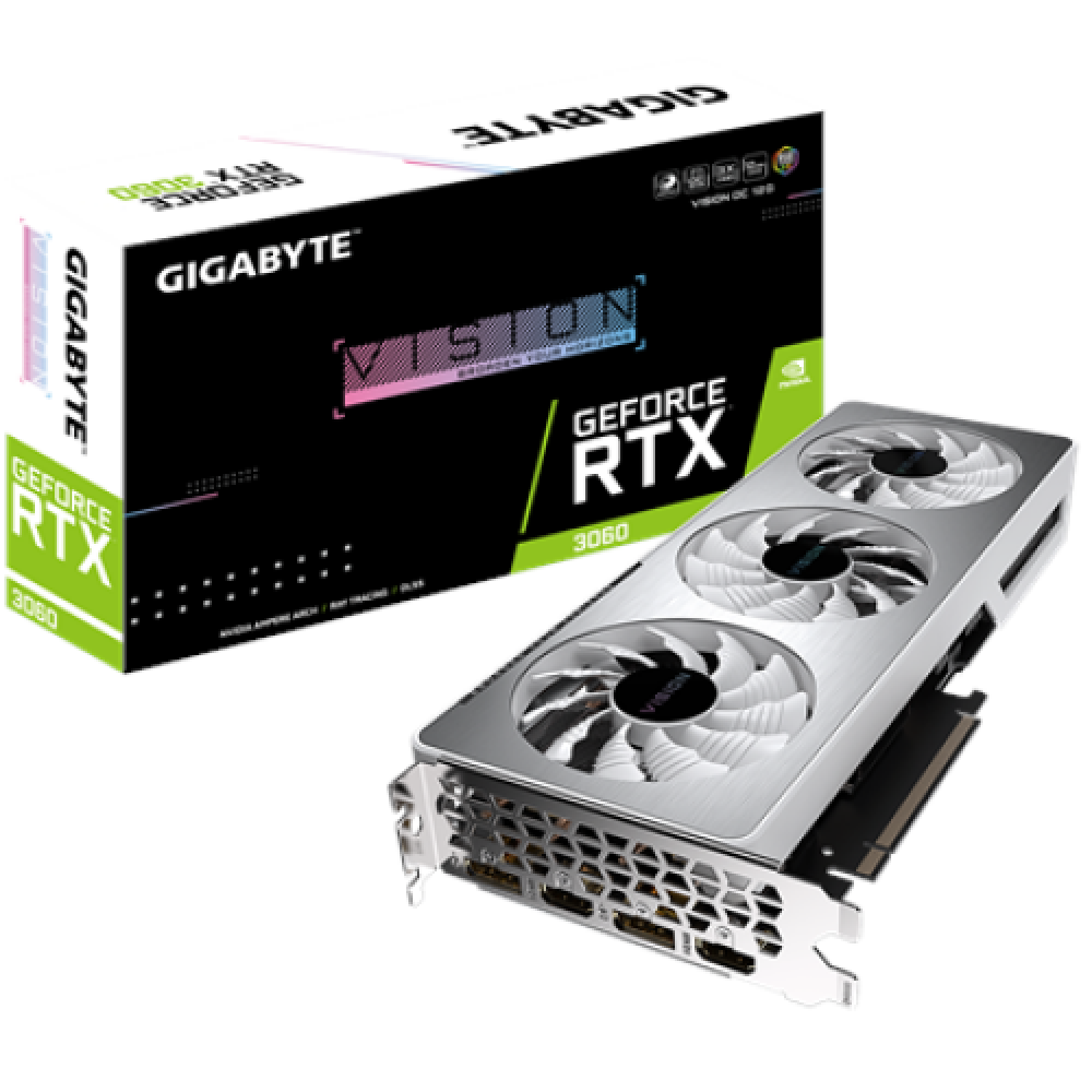 Gigabyte GV-N3060VISION OC-12GD, LHR version NVIDIA, 12 GB, GeForce RTX 3060, GDDR6, PCI-E 4.0 x 16, Processor frequency 1837 MHz, HDMI ports quantity 2, Memory clock speed 15000 MHz