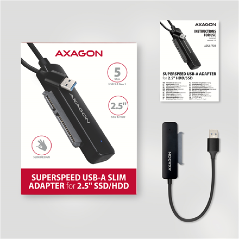 AXAGON USB-A 5Gbps SLIM adapter for 2.5 SSD/HDD , ADSA-FP2A