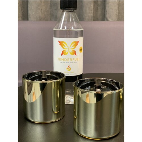 Tenderflame Gift Set, 2 Tabletop burners + 0,5 L fuel, Lilly 8 cm Gold