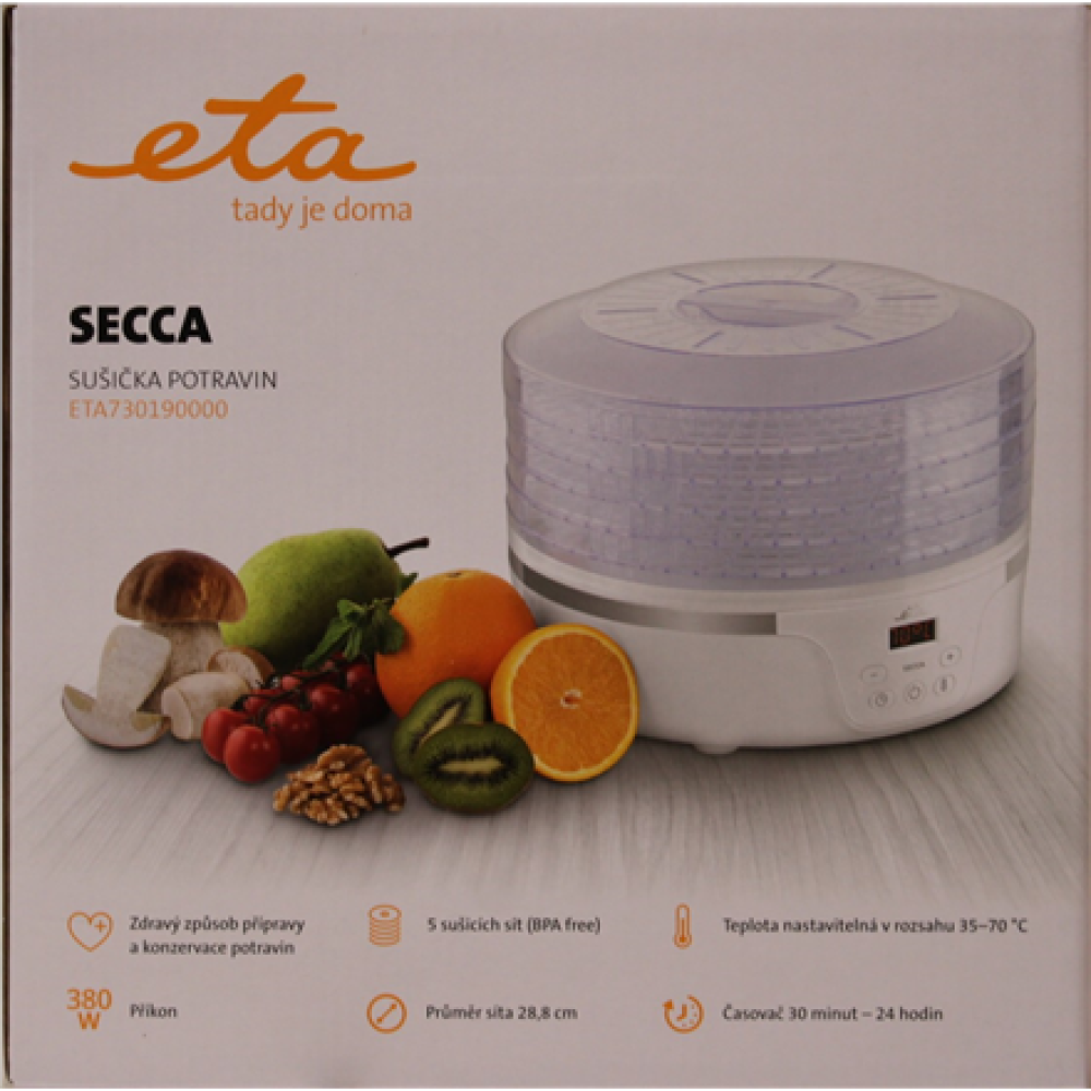 SALE OUT. ETA Fruit Dryer , ETA730190000 Secca , Power 380 W , Number of trays 5 , Integrated timer , White , DAMAGED PACKAGING