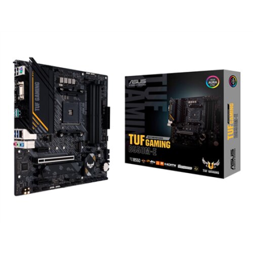 Asus , TUF GAMING B550M-E , Processor family AMD , Processor socket AM4 , DDR4 DIMM , Memory slots 4 , Supported hard disk drive interfaces SATA, M.2 , Number of SATA connectors 4 , Chipset AMD B550 , Micro ATX