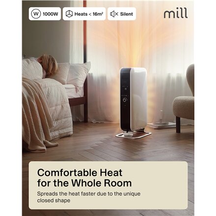 Mill , Heater , AB-H1000DN , Oil Filled Radiator , 1000 W , Number of power levels 3 , Suitable for rooms up to 12-16 m³ , White