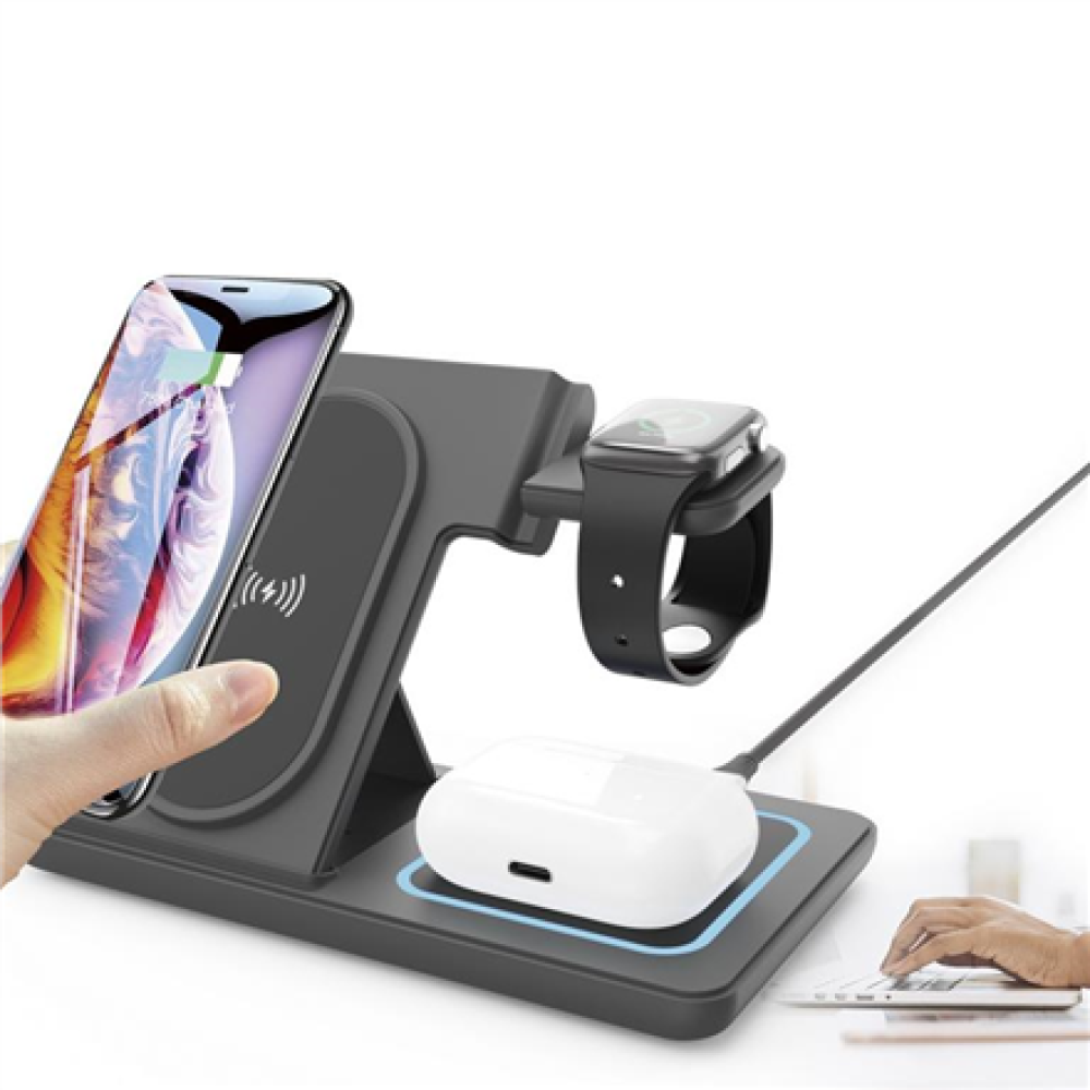 Gembird 3-in-1 foldable wireless charger stand , TA-WPC31A-01-BK