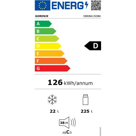 Gorenje Retro Refrigerator , OBRB615DBK , Energy efficiency class D , Free standing , Larder , Height 152.5 cm , Fridge net capacity 225 L , Freezer net capacity 22 L , 38 dB , Black