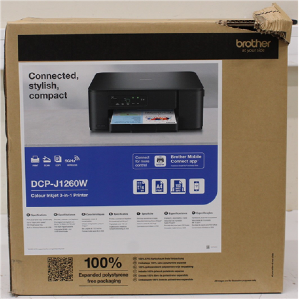 SALE OUT. Brother DCP-J1260W 3-in-1 Wireless Inkjet Printer , SALE OUT. , Multifunctional printer , DCP-J1260W , Inkjet , Colour , 3-in-1 , A4 , Wi-Fi , Black , DAMAGED PACKAGING