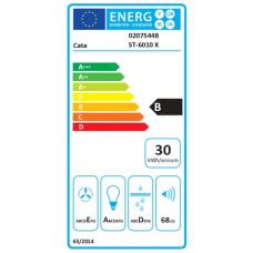 CATA ST-6010 X , Hood , Chimney Wall mounted , Energy efficiency class B , Width 60 cm , Mechanical control , 301 m³/h , LED , Stainless steel