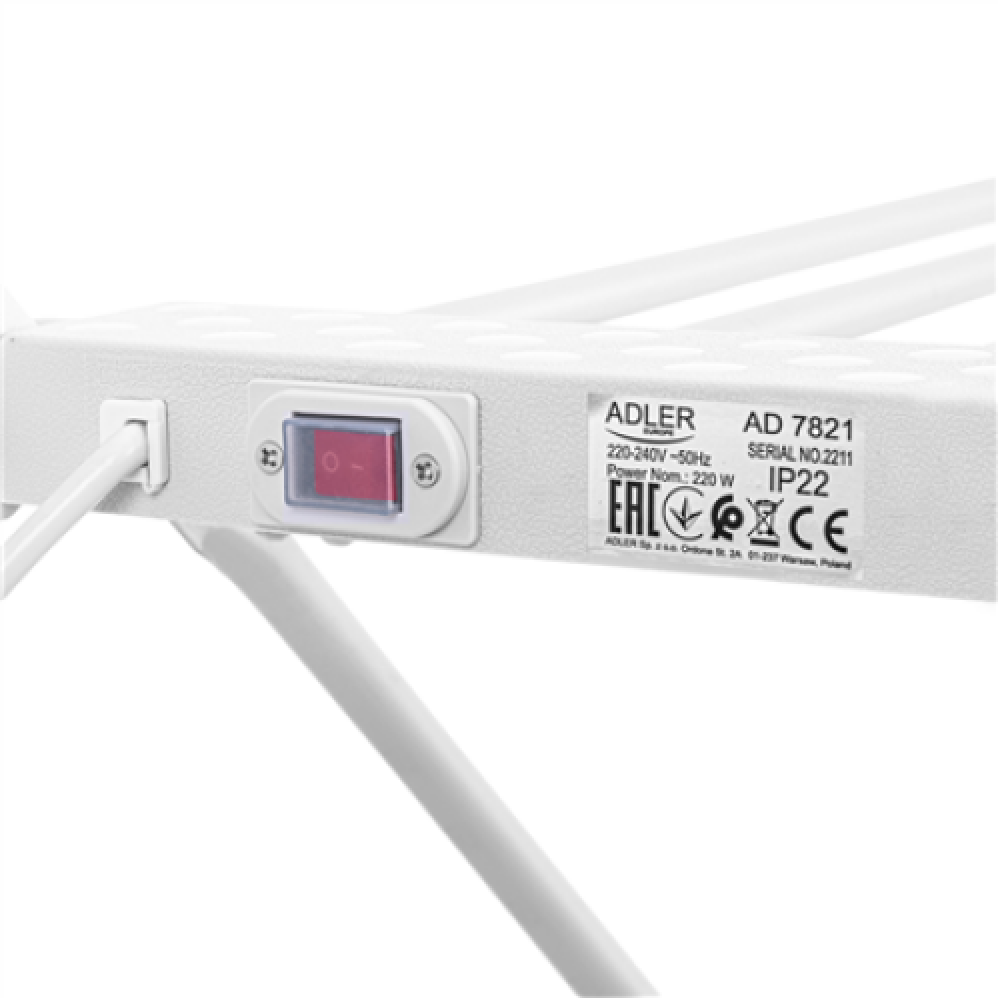 Adler , Foldable electric clothes drying rack , AD 7821 , Power 220 W , Silver/White , IP22