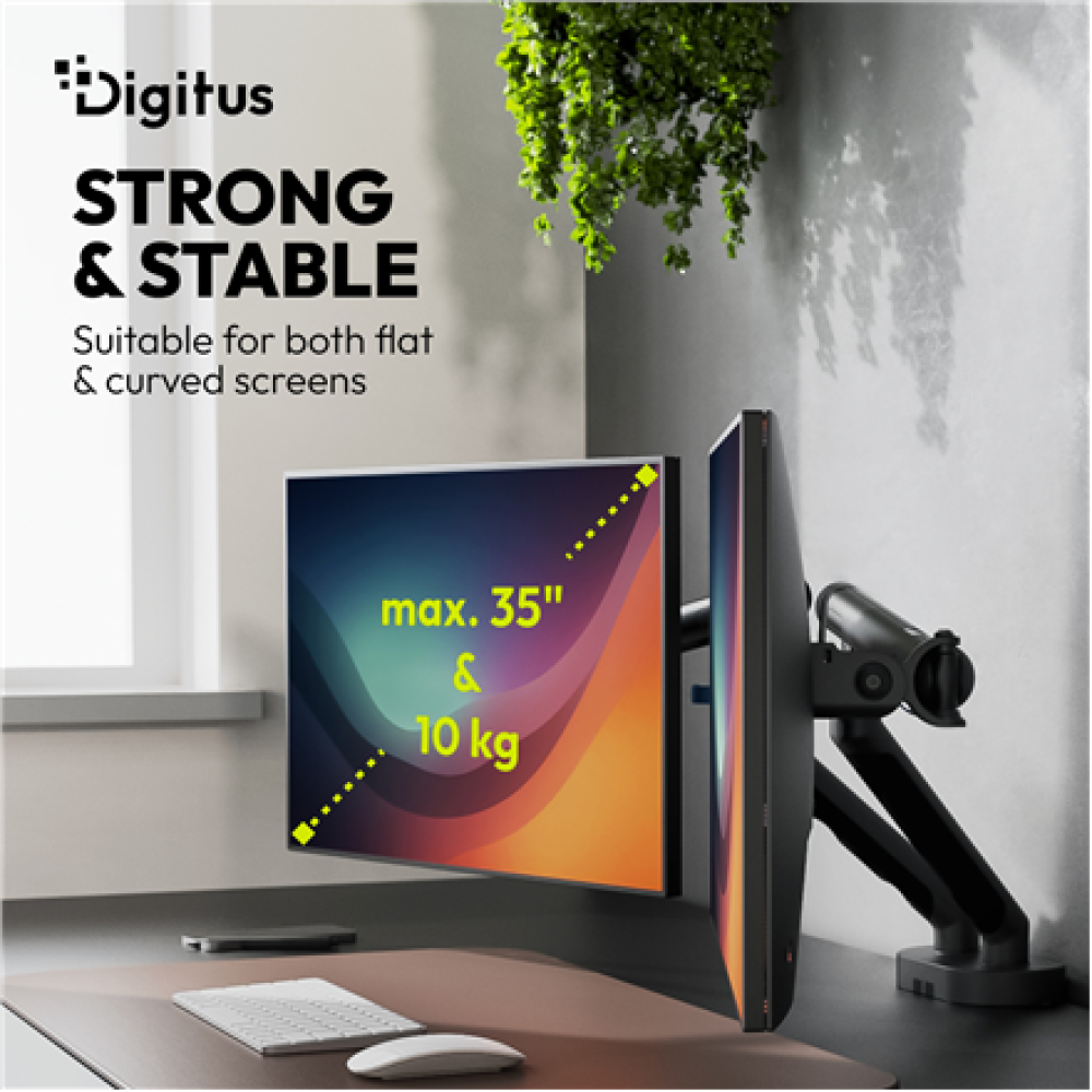 Digitus Desk Mount , Tilt, rotation, pivot , Dual design monitor mount, 2x 35, 2x 10 kg , 35 , Maximum weight (capacity) 20 kg , Black