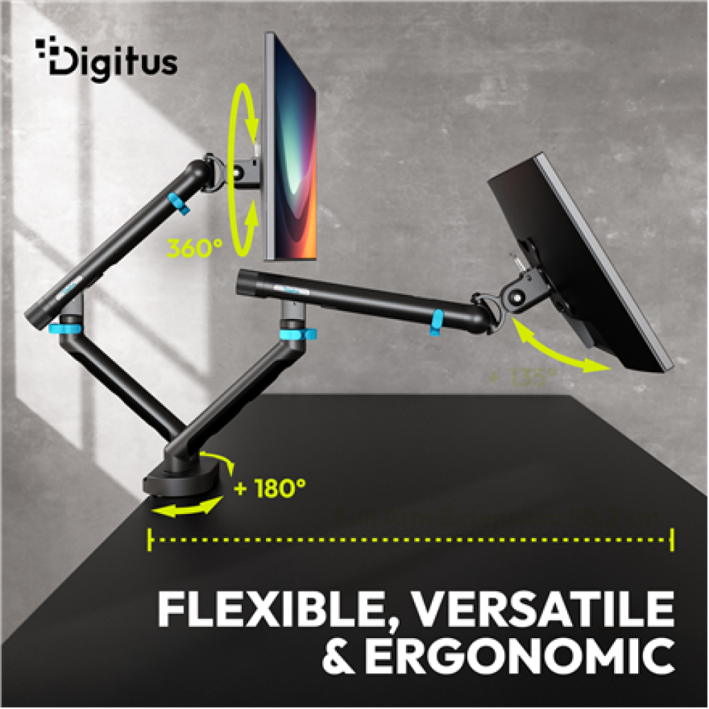 Digitus Desk Mount , Tilt, rotation, pivot , Dual design monitor mount, 2x 35, 2x 10 kg , 35 , Maximum weight (capacity) 20 kg , Black
