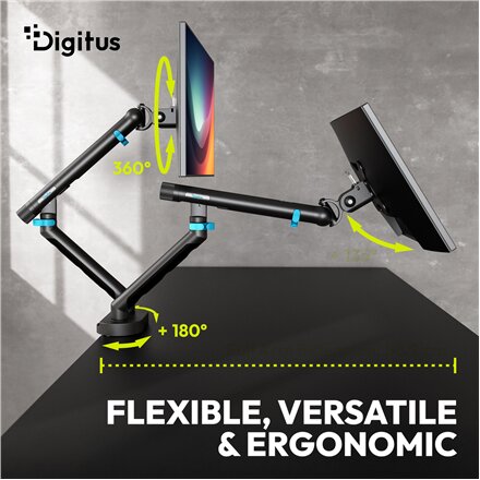 Digitus Desk Mount , Tilt, rotation, pivot , Dual design monitor mount, 2x 35, 2x 10 kg , 35 , Maximum weight (capacity) 20 kg , Black