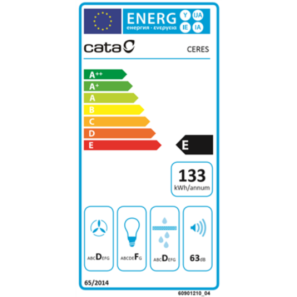 CATA Hood CERES 900 XGWH Wall mounted, Energy efficiency class E, Width 90 cm, 560 m³/h, Touch control, Halogen, White glass