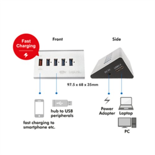 Logilink , UA0227 USB 3.0 High Speed Hub 4-Port + 1x Fast Charging Port