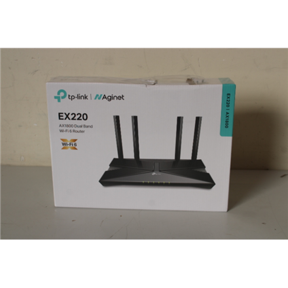 SALE OUT. , TP-LINK AX1800 Dual Band Wi-Fi 6 Router , EX220 , 802.11ax , 10/100/1000 Mbit/s , Ethernet LAN (RJ-45) ports 4 , Mesh Support Yes , MU-MiMO Yes , No mobile broadband , Antenna type External , DAMAGED PACKAGING