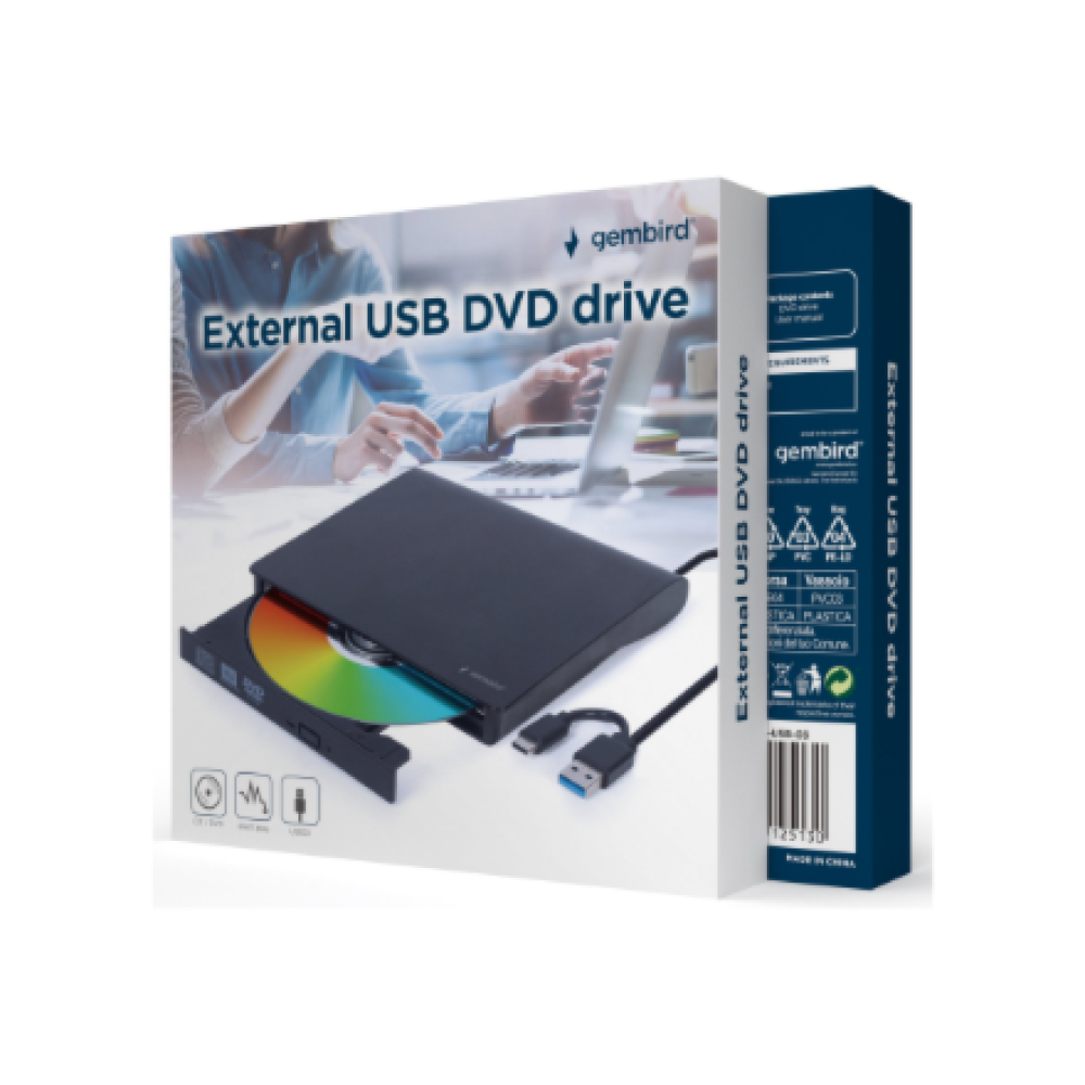 Gembird External USB DVD Drive , DVD-USB-031 , Interface USB Type-C (m), USB 3.1 Gen. 1 , DVD±R/RW / CD±R/RW , CD read speed 24 x , CD write speed 24 x , Black