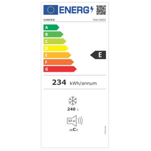 Gorenje , Freezer , FN617EES5 , Energy efficiency class E , Upright , Free standing , Height 172 cm , Total net capacity 240 L , No Frost system , Display , Stainless Steel