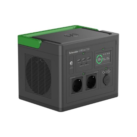 Schneider Electric OffGrid Portable Power Station 730, 738Wh Lithium-ion, LCD, 2 CEE 7/3 Schuko outlets, Sinewave, 3 USB-A, 2 USB-C, Wireless Charger , PPS730-GR