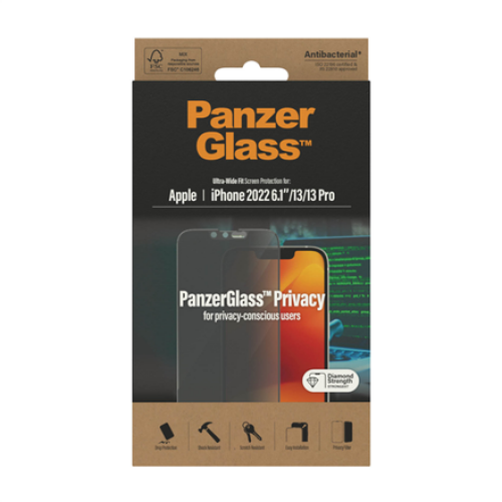 PanzerGlass , Screen protector , Apple , iPhone 14/13/13 Pro , Glass , Black , Ultra-Wide Fit , Privacy