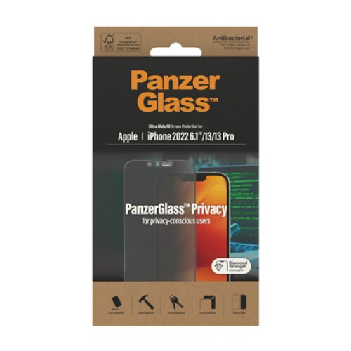 PanzerGlass , Screen protector , Apple , iPhone 14/13/13 Pro , Glass , Black , Ultra-Wide Fit , Privacy