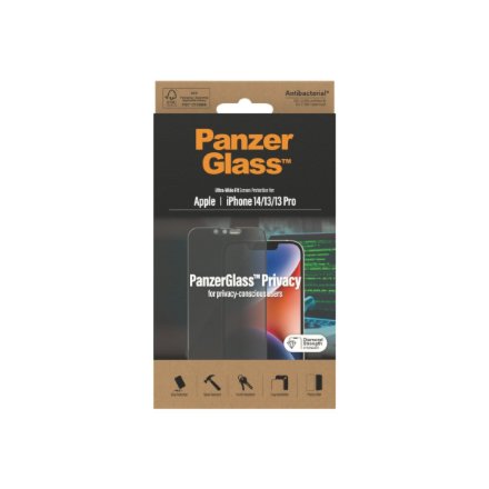 PanzerGlass , Screen protector , Apple , iPhone 14/13/13 Pro , Glass , Black , Ultra-Wide Fit , Privacy