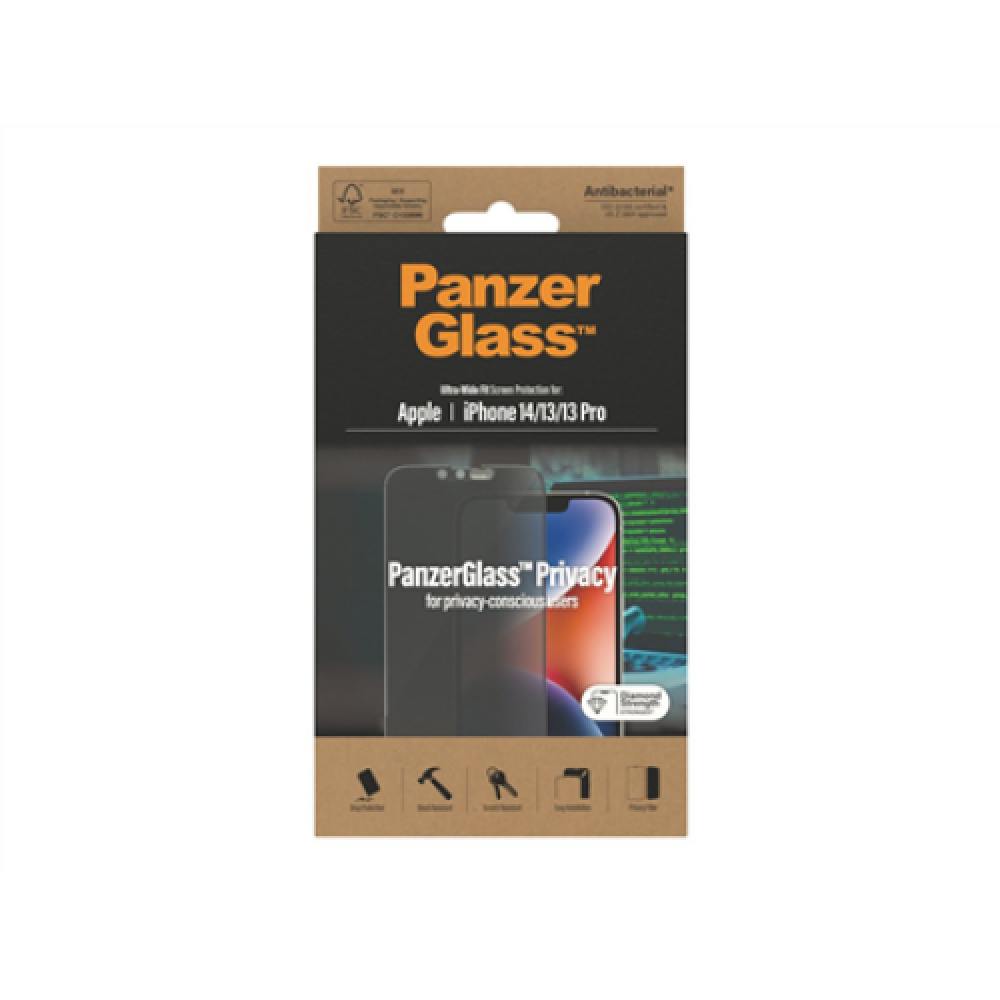 PanzerGlass , Screen protector , Apple , iPhone 14/13/13 Pro , Glass , Black , Ultra-Wide Fit , Privacy