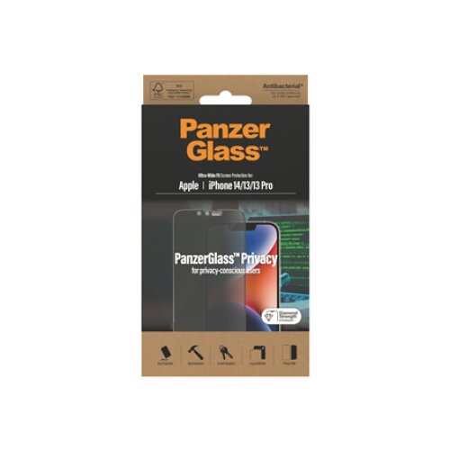 PanzerGlass , Screen protector , Apple , iPhone 14/13/13 Pro , Glass , Black , Ultra-Wide Fit , Privacy
