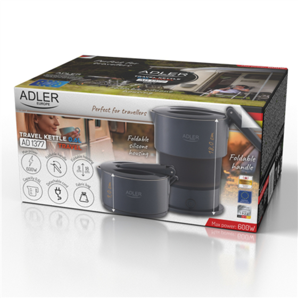 Adler Silicon Travel Kettle , AD 1377 , Travel Kettle , 600 W , 0.6 L , Silicon , Grey