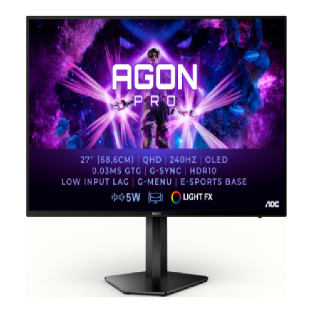 AOC AG276QZD AGON PRO , 27 , OLED , QHD , 16:9 , 240 Hz , 0.03 ms , 2560 x 1440 pixels , 1000 cd/m² , HDMI ports quantity 2 , Black , Warranty 36 month(s)