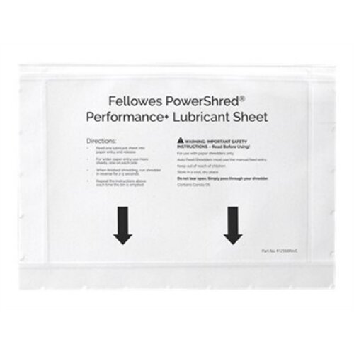 Fellowes , Shredder oil sheets 10 pcs , 4025601 , Easy to use no spills and no mess; Improves your shredders performance by keeping the cutters lubricated