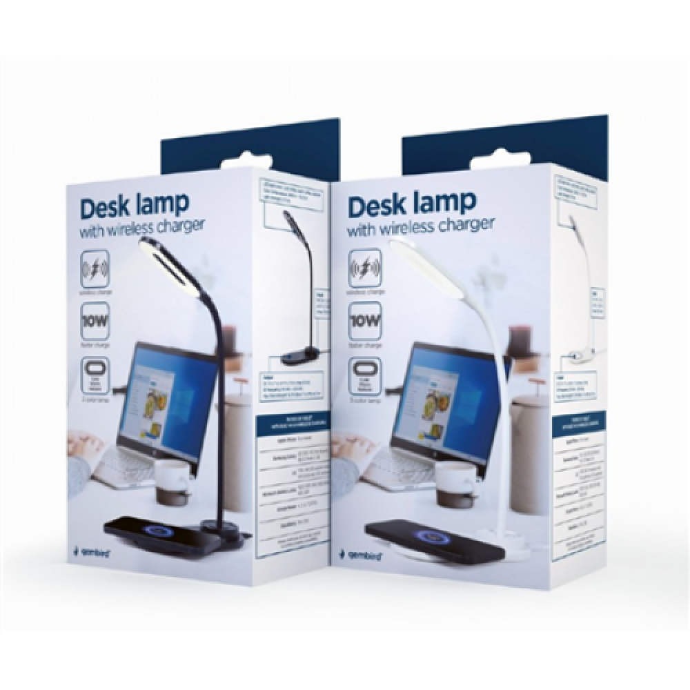 Gembird , Desk lamp with wireless charger (black + white) , TA-WPC10-LED-01-MX , lm , 10 W , 2893-7072 K , h , 2 pcs , LED lamp , 5 V , kg