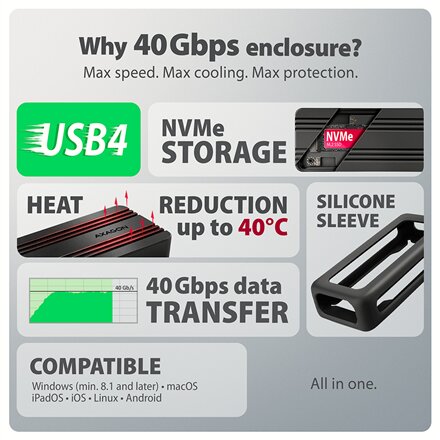 AXAGON USB-C 40Gbps external enclosure for M.2 NVMe SSD , EEM2-40G